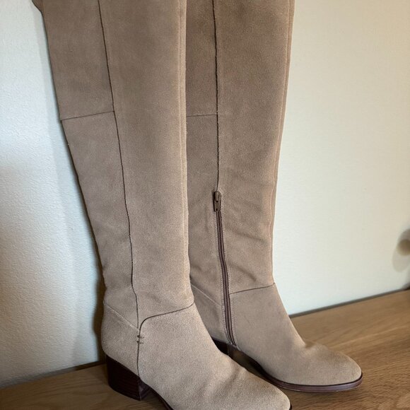 Genuine Suede Tall Leather Boots - Light Brown - Picture 1 of 7